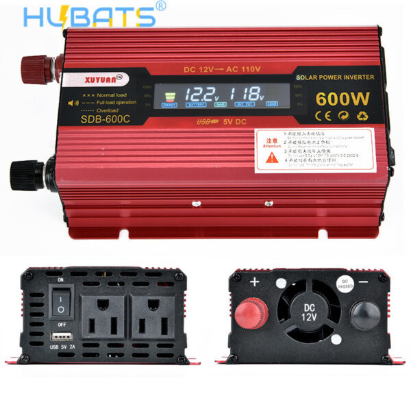 SDB600C(1)_副本 600W Portable Car LCD Power Inverter DC 12V/24V to AC 110V Converter With US Socket - Image 1
