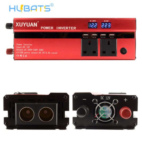 SUK2000R1 UK 1200W Car Solar Power Inverter DC 12V To AC 220V Modified Sine Wave Inverter Converter 4 USB Port - Image 1