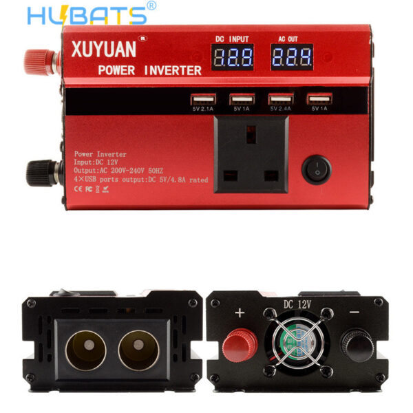 SUK600RC1 UK 600W Car LED Power Inverter DC 12V To AC 220V Modified Sine Wave Solar Inverter Converter 4 USB Port - Image 1